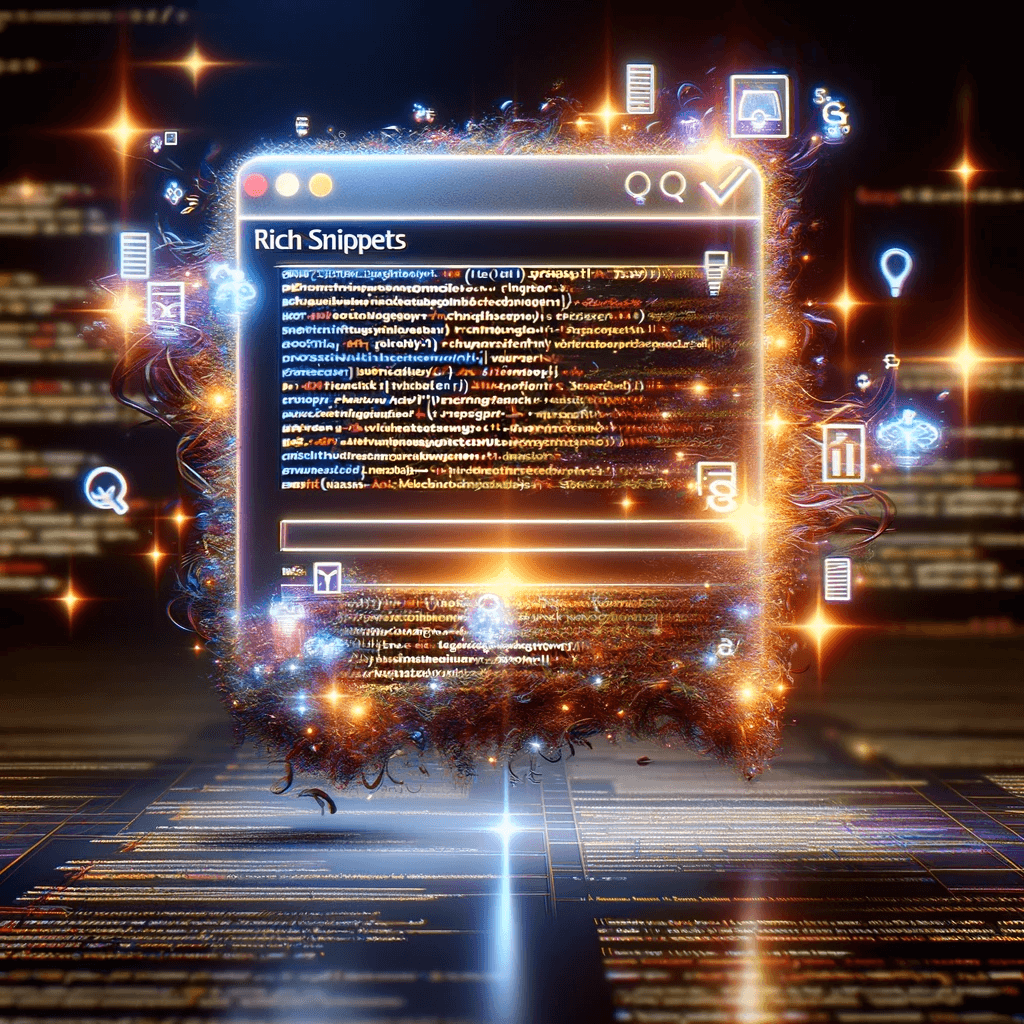 DALL·E 2024-01-25 15.17.02 - A visually striking image featuring the concept of 'Rich Snippets' in the digital world. The scene depicts a large, glowing snippet of code floating i (1).png